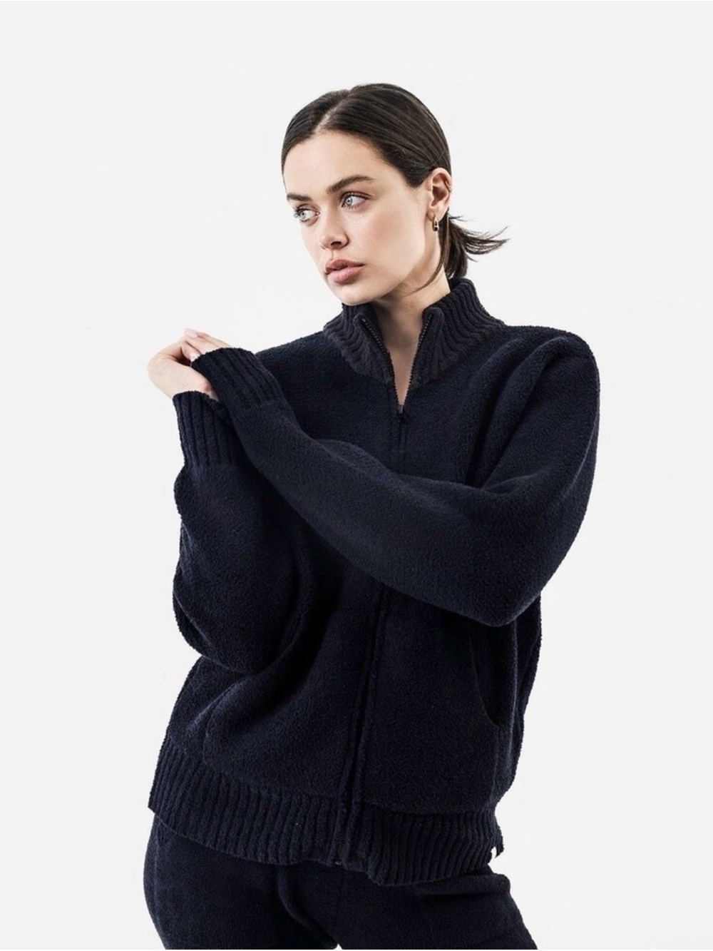 Sunday Citizen Snug Lite Mock Neck Zip-Up - Coal, Small - NWT